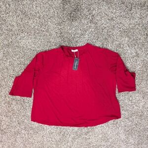 NEW Red Wine Top with 3/4 Sleeves FANTASLOOK Woman's Plus Size 4X